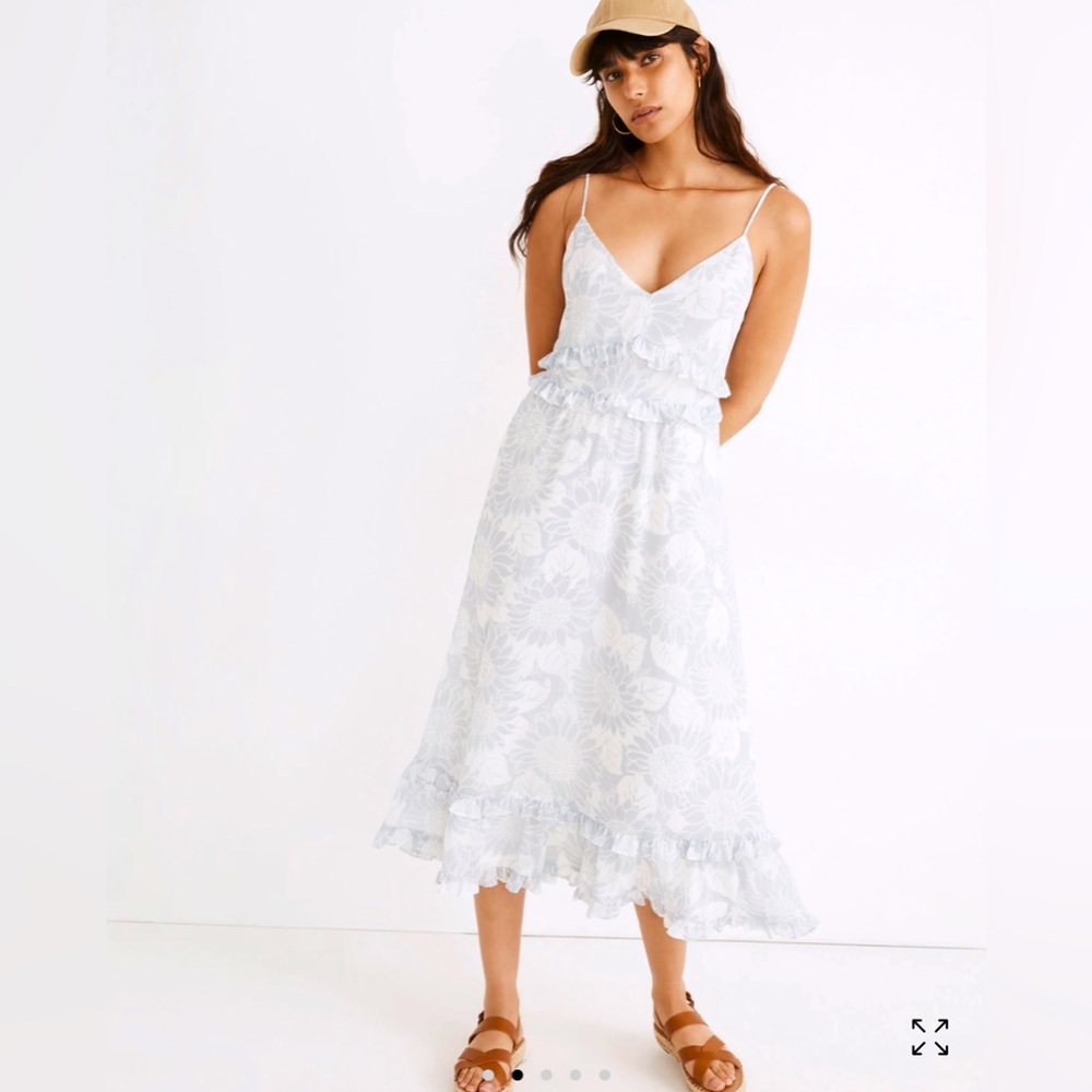 Madewell Ruffle Cami Dress in Sunflower Season. Size 6. NWOT